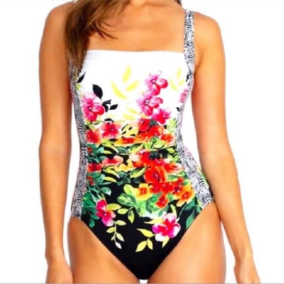 Johnny Was Fay Floral Ruched One Piece Swimsuit - Picture 2 of 14